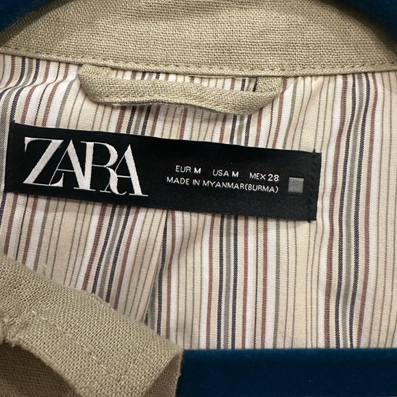 Zara Olive Green Cropped Linen Jacket - Picture 2 of 7